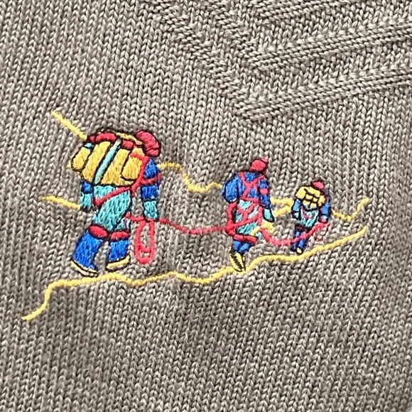 Vintage Gabicci Mens Wool Mix Jumper Taupe M Mountaineering Motif Pullover Retro - Picture 8 of 8